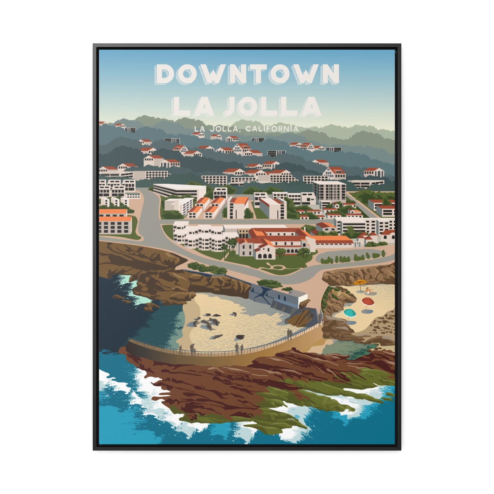 Downtown La Jolla Framed Canvas Print