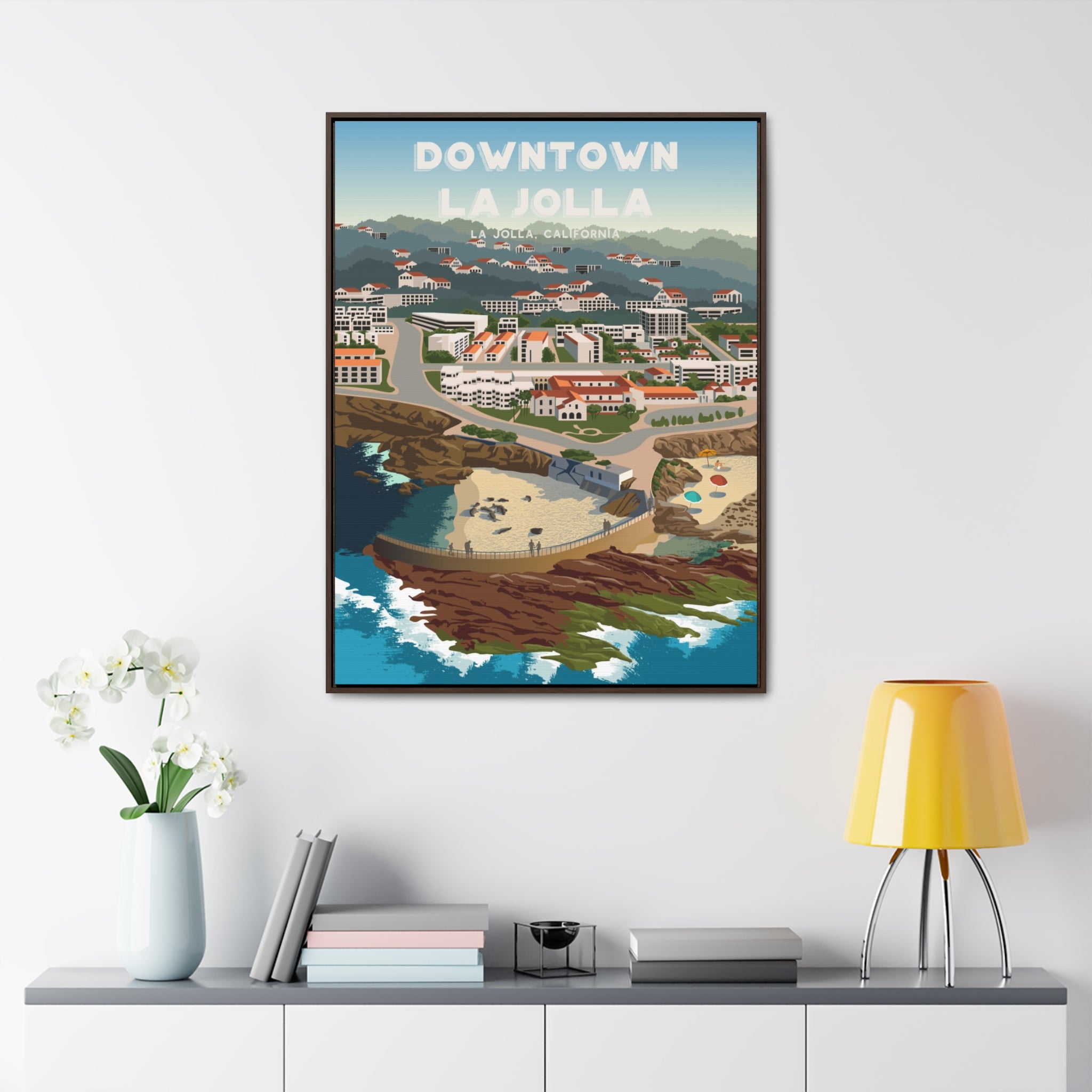 Downtown La Jolla Framed Canvas Print