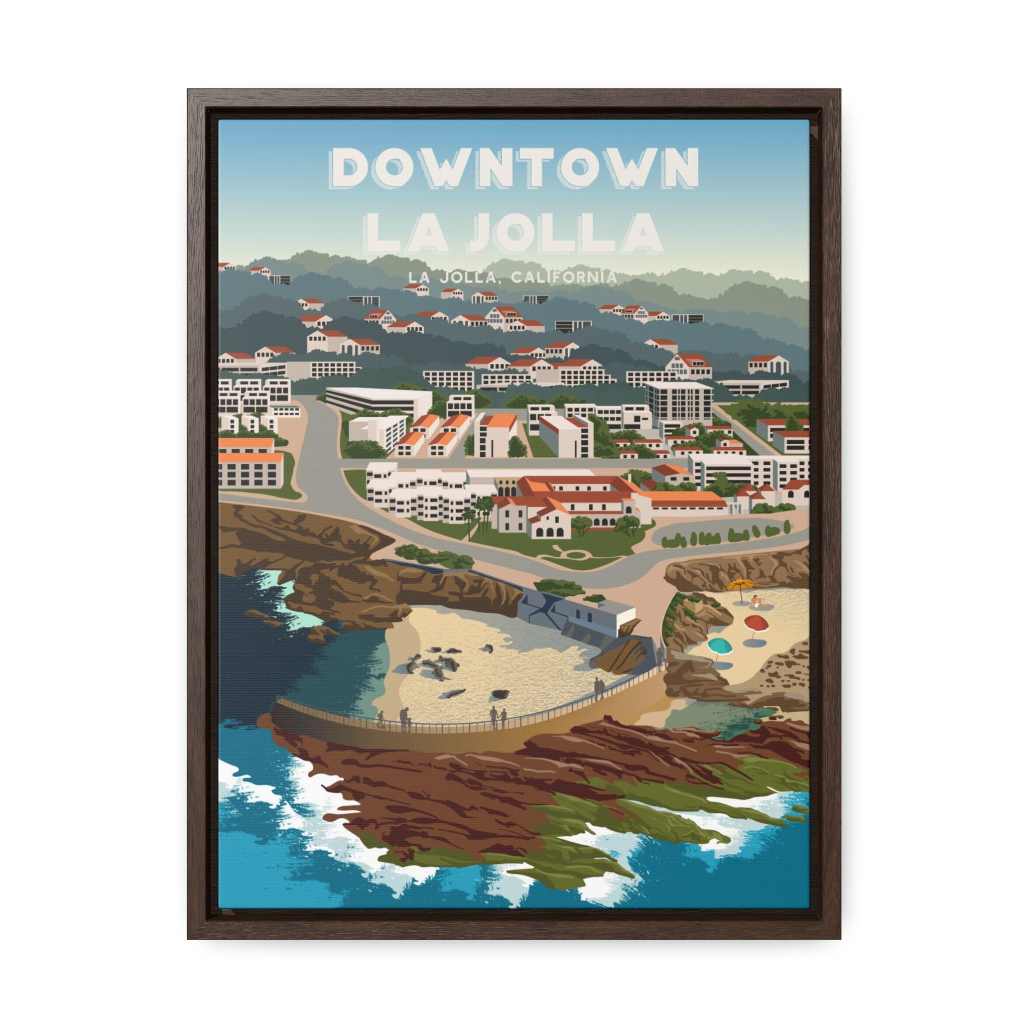 Downtown La Jolla Framed Canvas Print