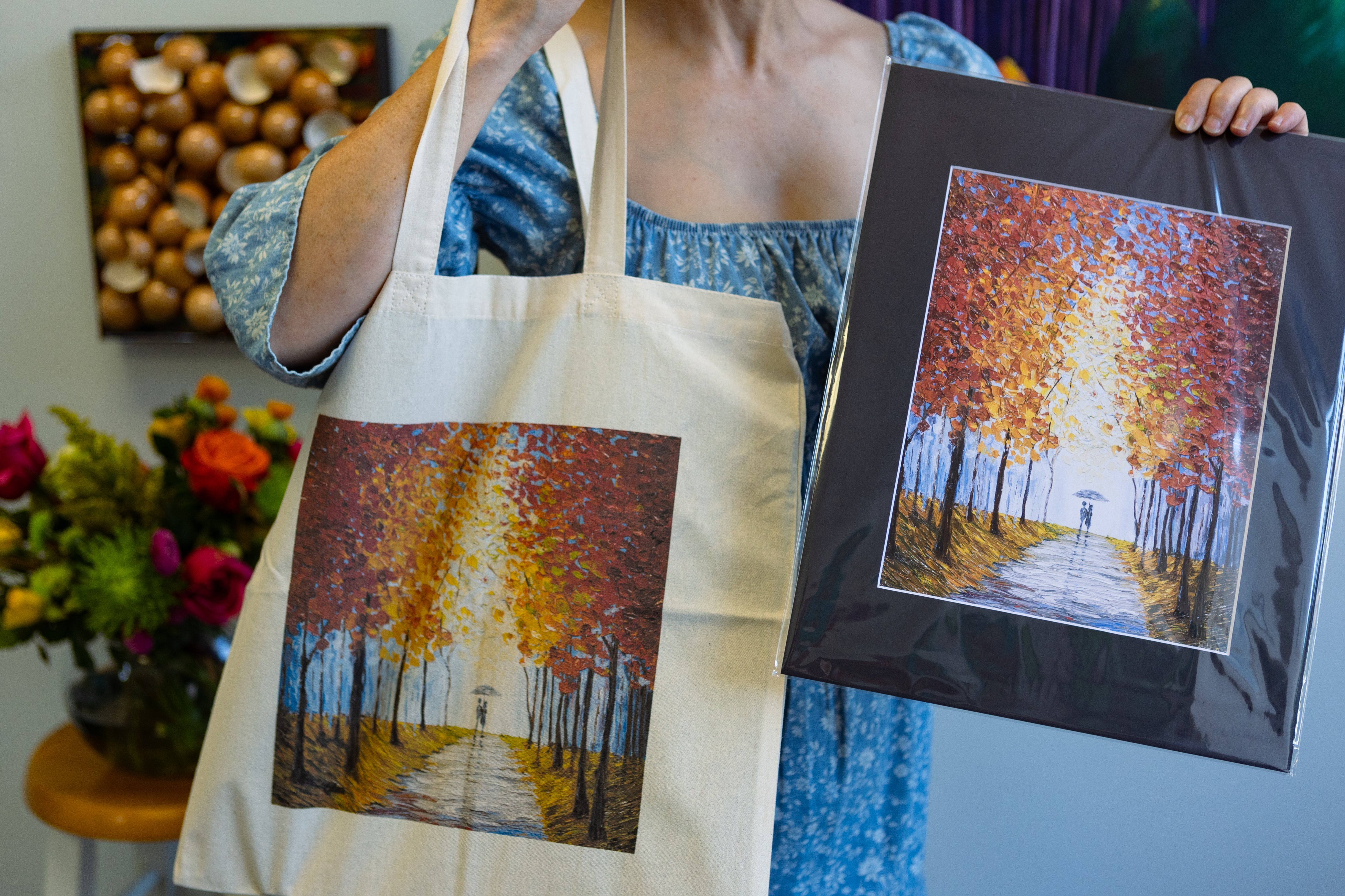 Edna Pines Tote Bag featuring "A Romantic Stroll"