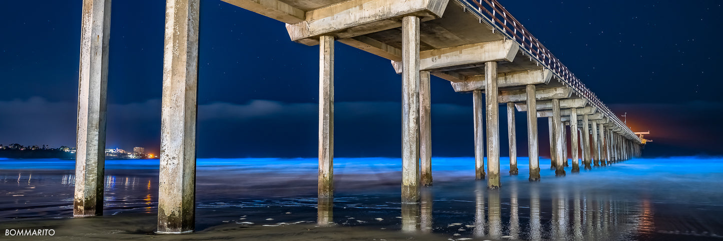 fine art photography print of bioluminescence at scripps pier