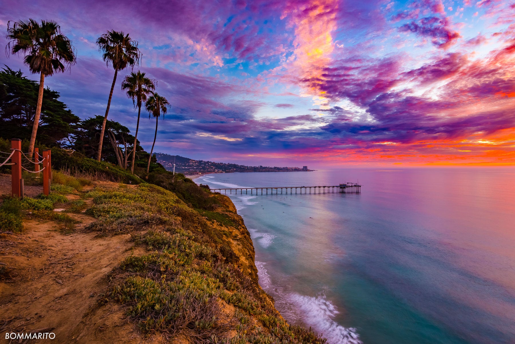 colorful sky above scripps pier