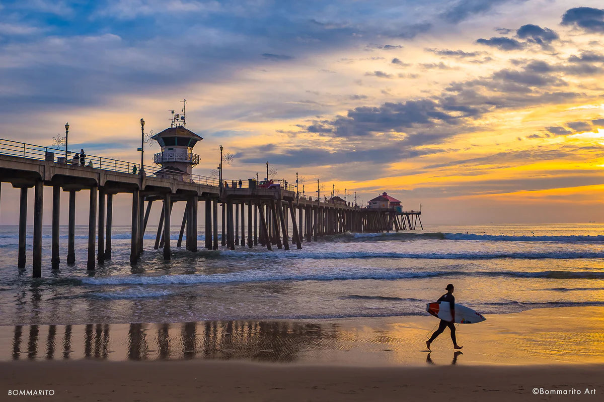 huntington beach pier and surfer fine art photography print