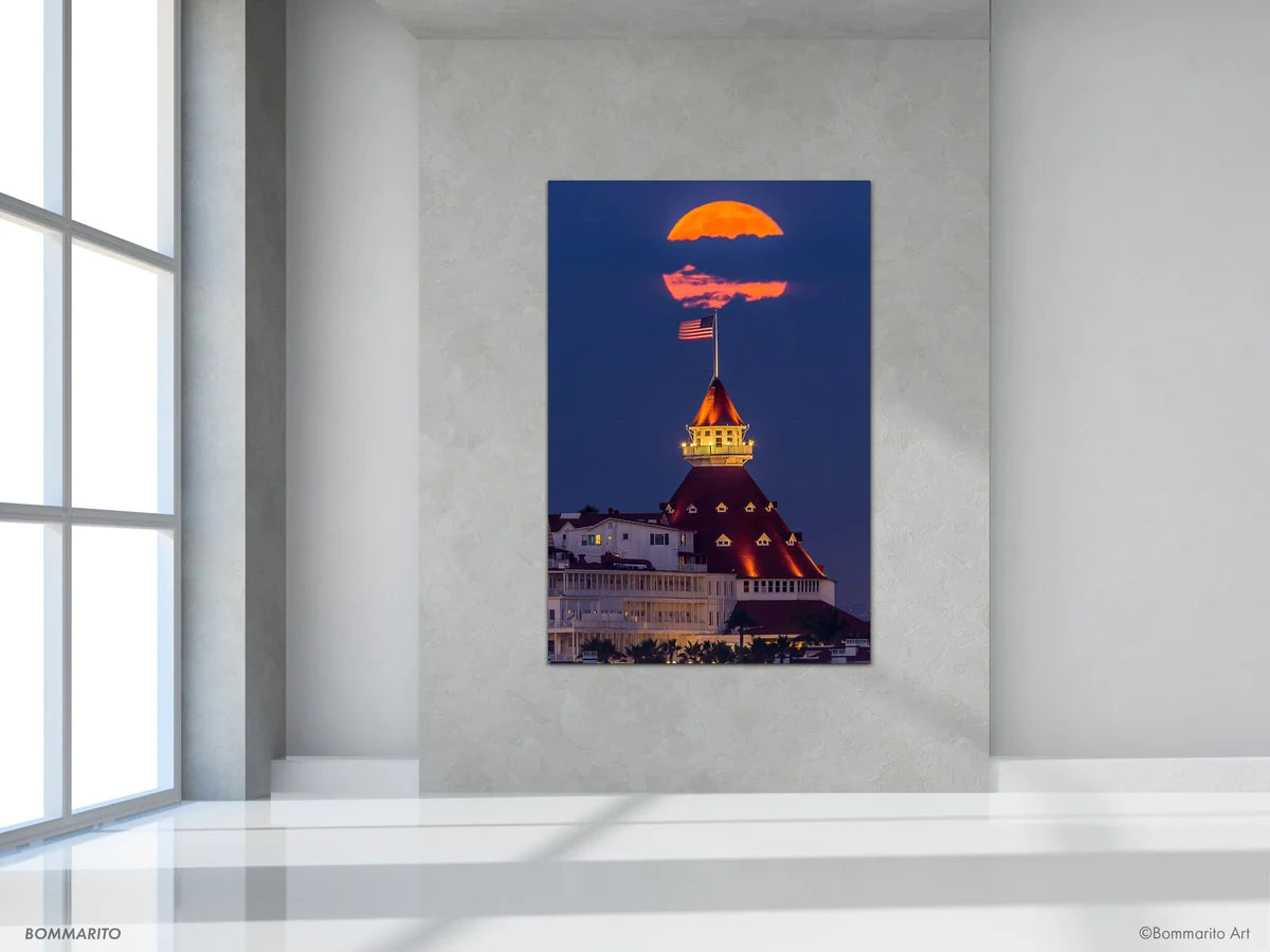 Moon over hotel del fine art photography print mockup
